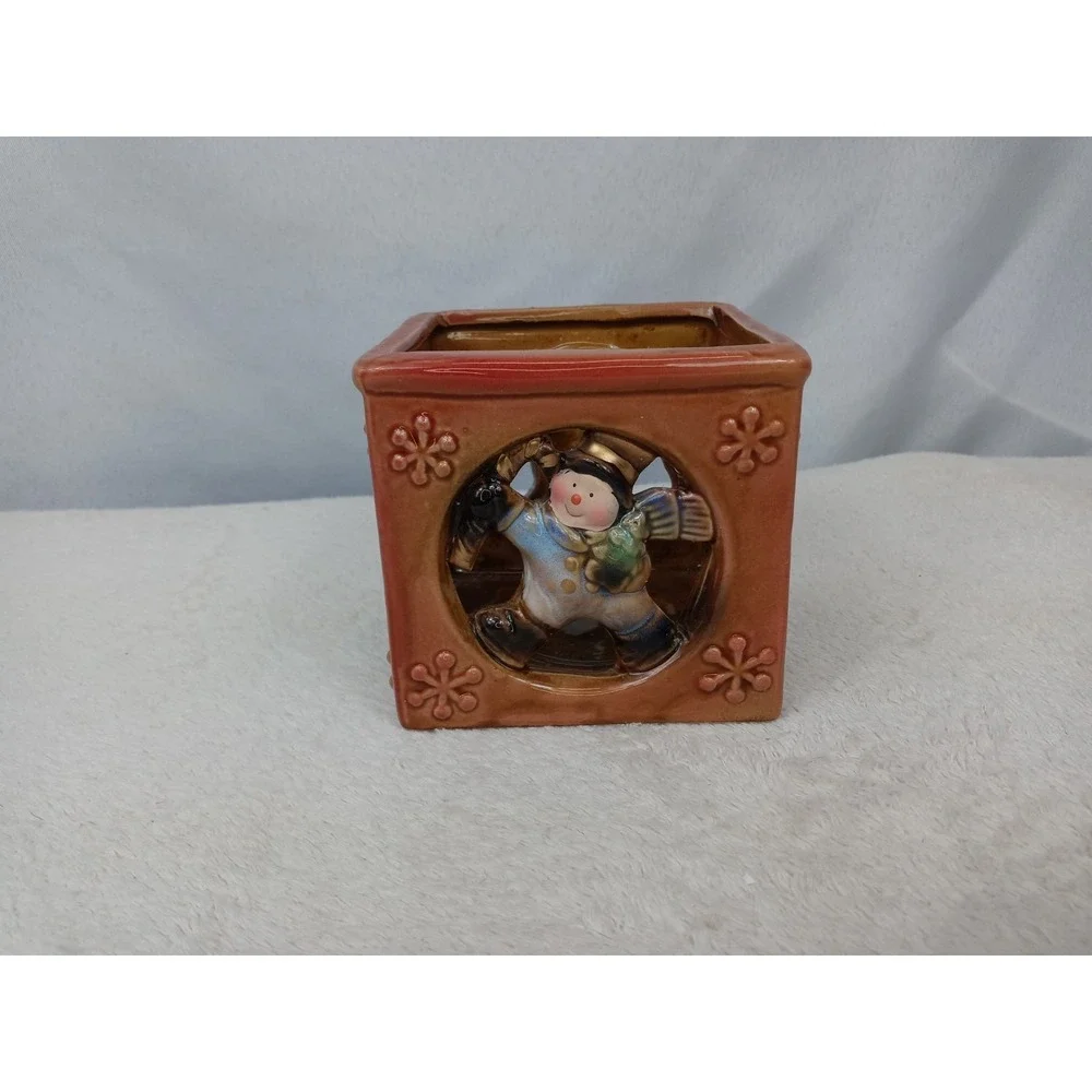 Luminessence Porcelain‎ Candle Holder Winter Scene Square Ceramic Decor